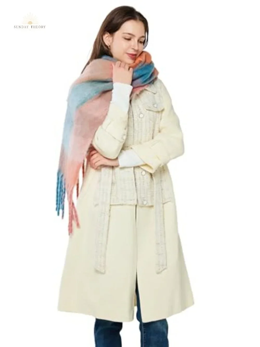Oversized Plaid Fringe Scarf Cashmere Feeling Winter Wrap